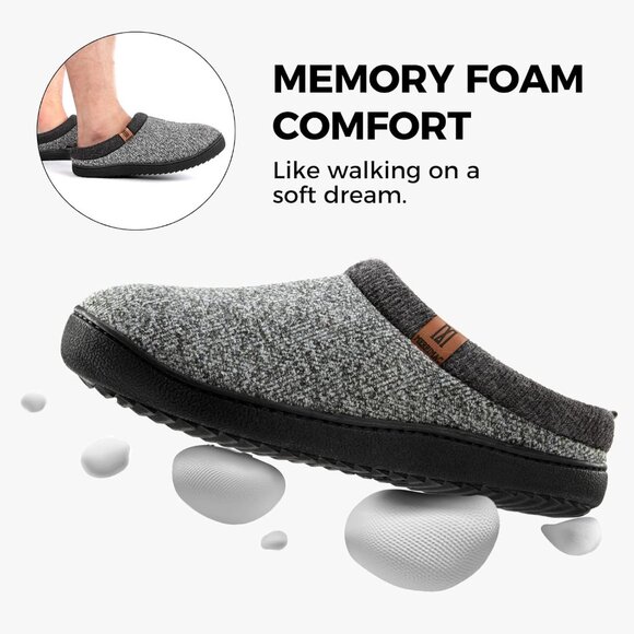 Men's Grey Slip-on Slippers Comfy Memory Foam Closed-Toe Indoor House Shoes - Picture 5 of 10